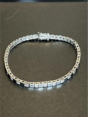 QVC Diamonique 925 NF Sterling Silver Square Cut 8" Tennis Bracelet